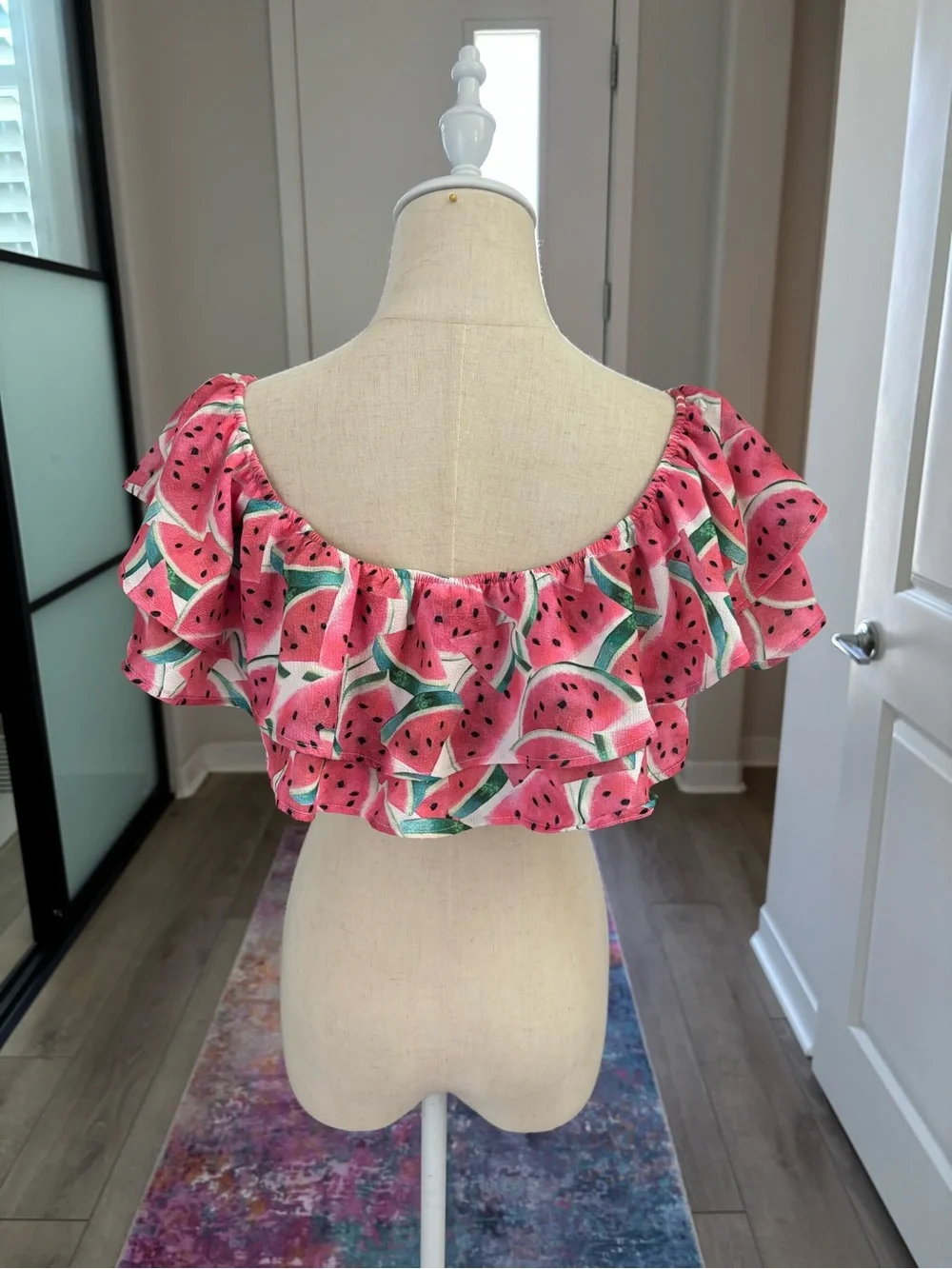 SHOW ME YOUR MUMU Watermelon Print Off The Shoulder Cropped Top